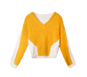 yellow × white shaggy knit