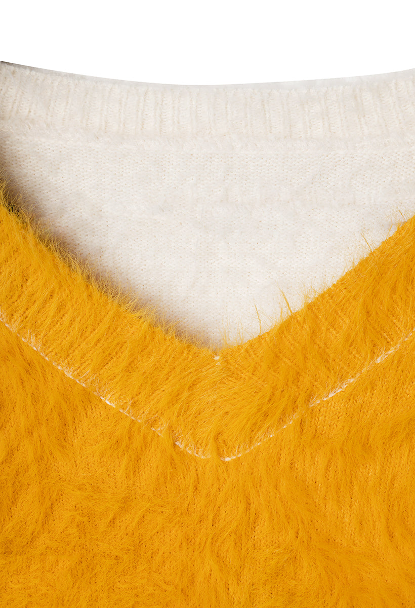 yellow × white shaggy knit