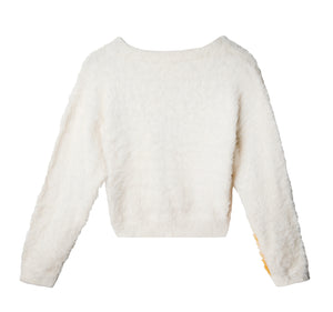 yellow × white shaggy knit