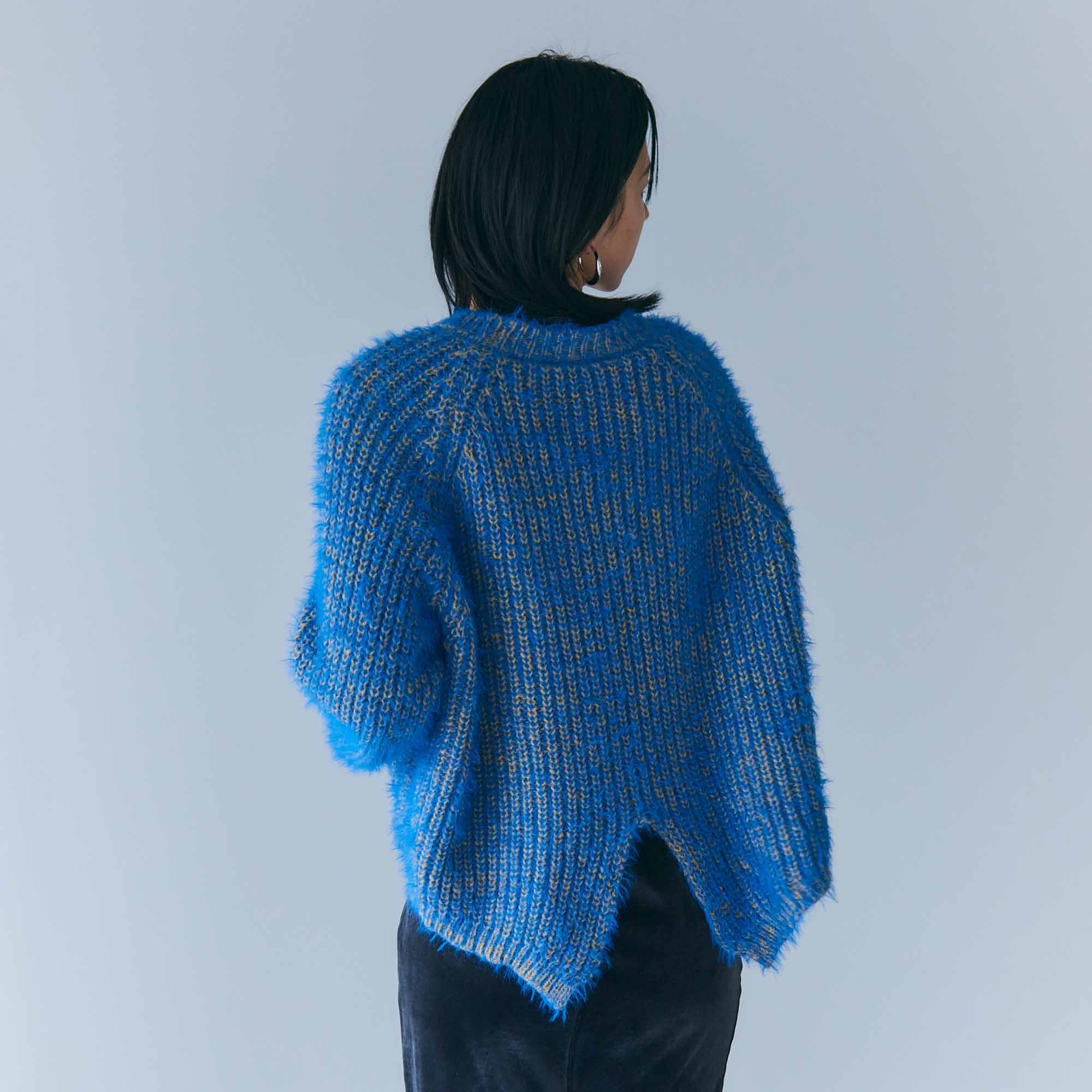 blue × yellow melange shaggy knit