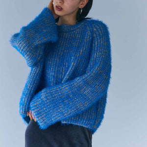 blue × yellow melange shaggy knit