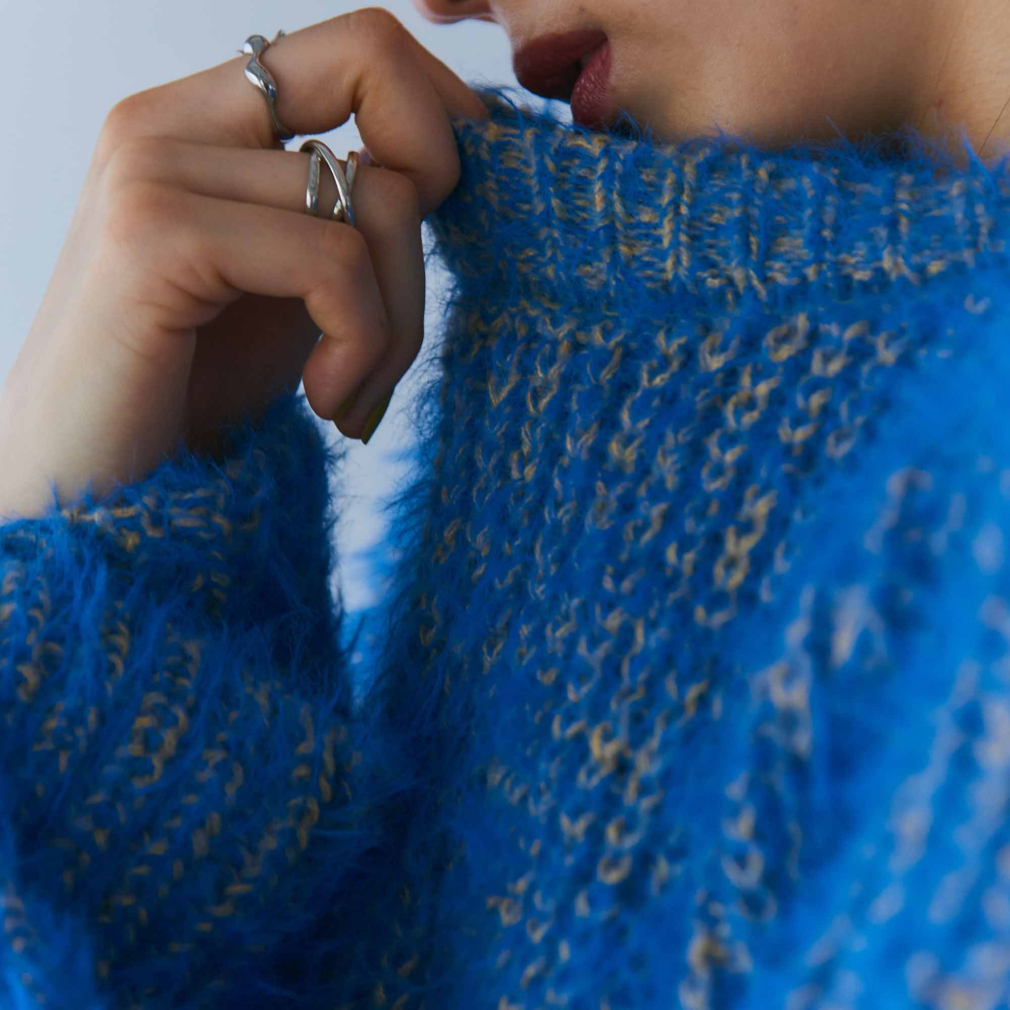 blue × yellow melange shaggy knit