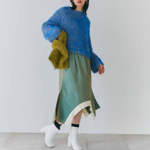 blue × yellow melange shaggy knit