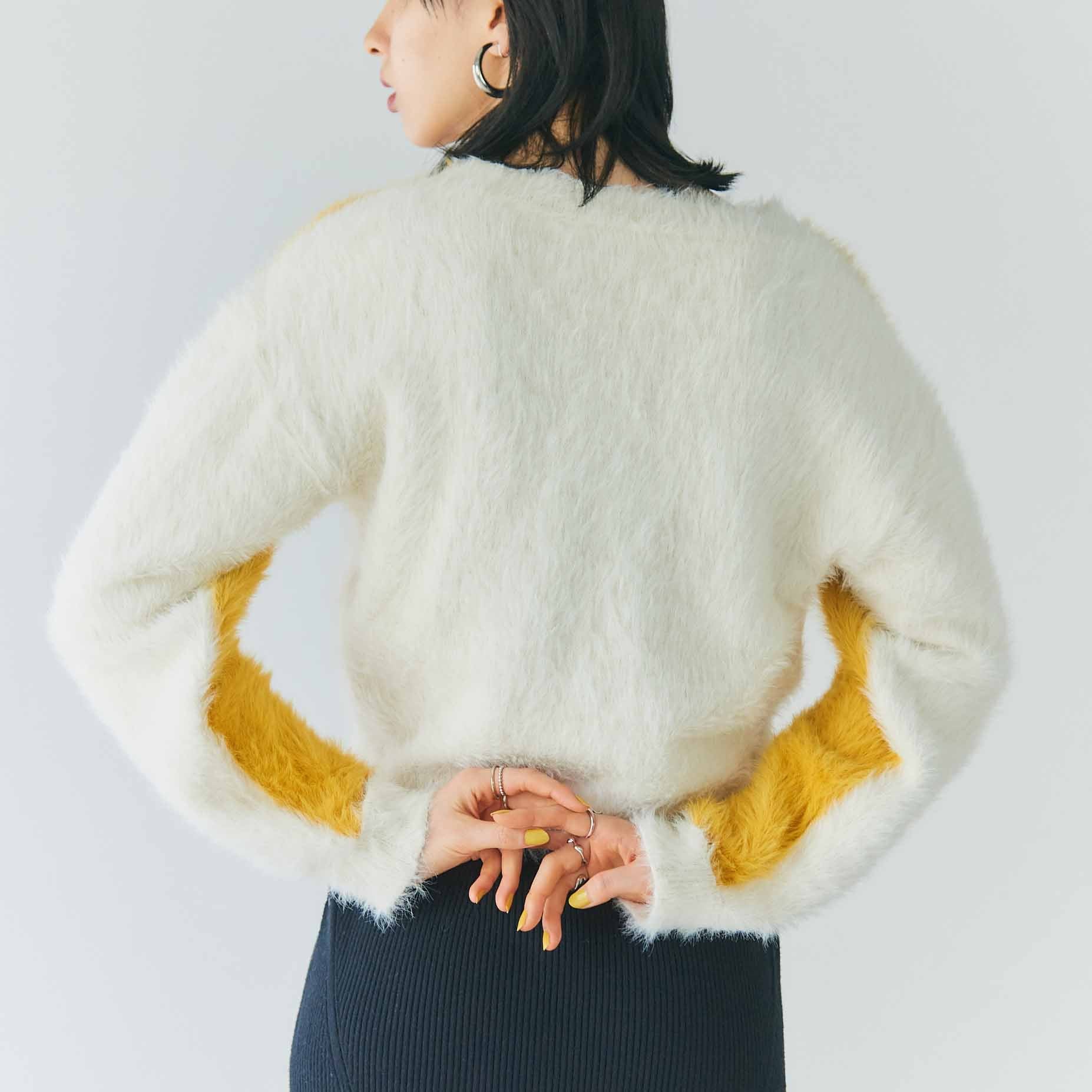 yellow × white shaggy knit