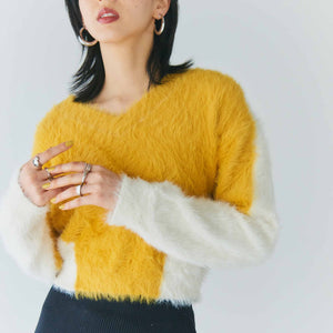 yellow × white shaggy knit