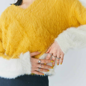 yellow × white shaggy knit