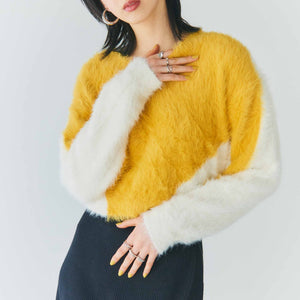 yellow × white shaggy knit