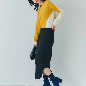 yellow × white shaggy knit