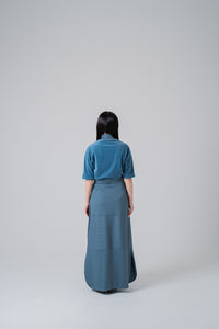 silky rib skirt -blue-