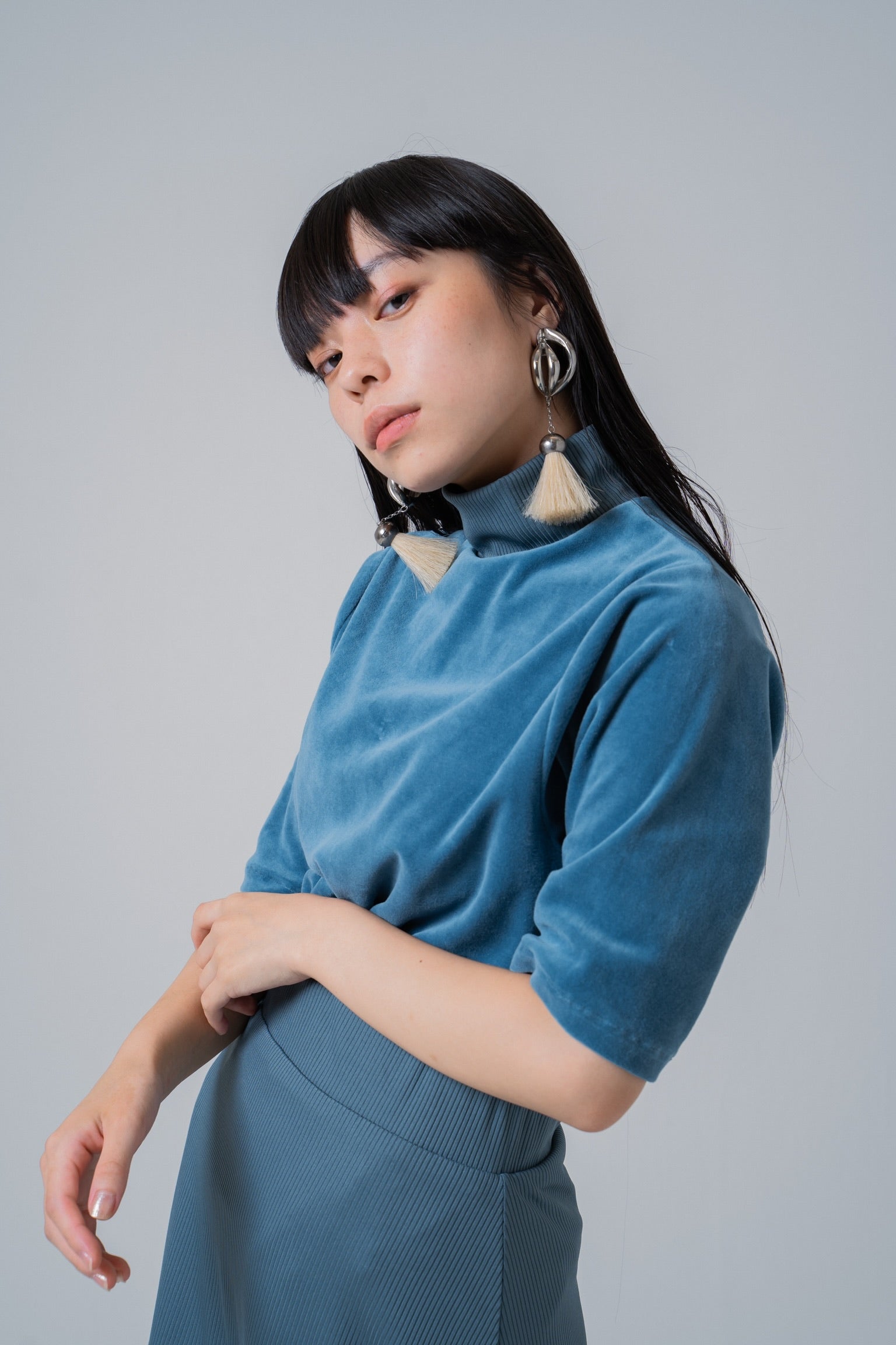 cotton velour Tshirt -blue-