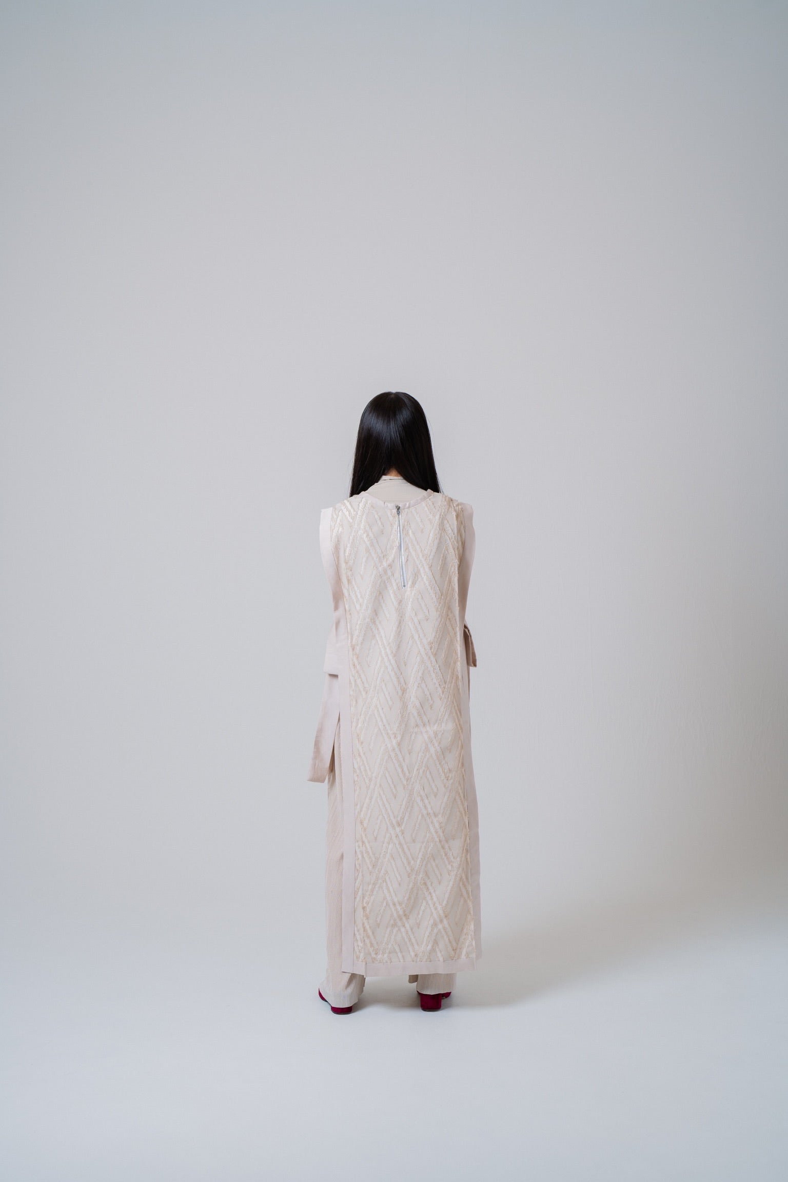 cut jacquard dress -white-