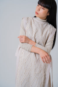 cut jacquard dress -white-