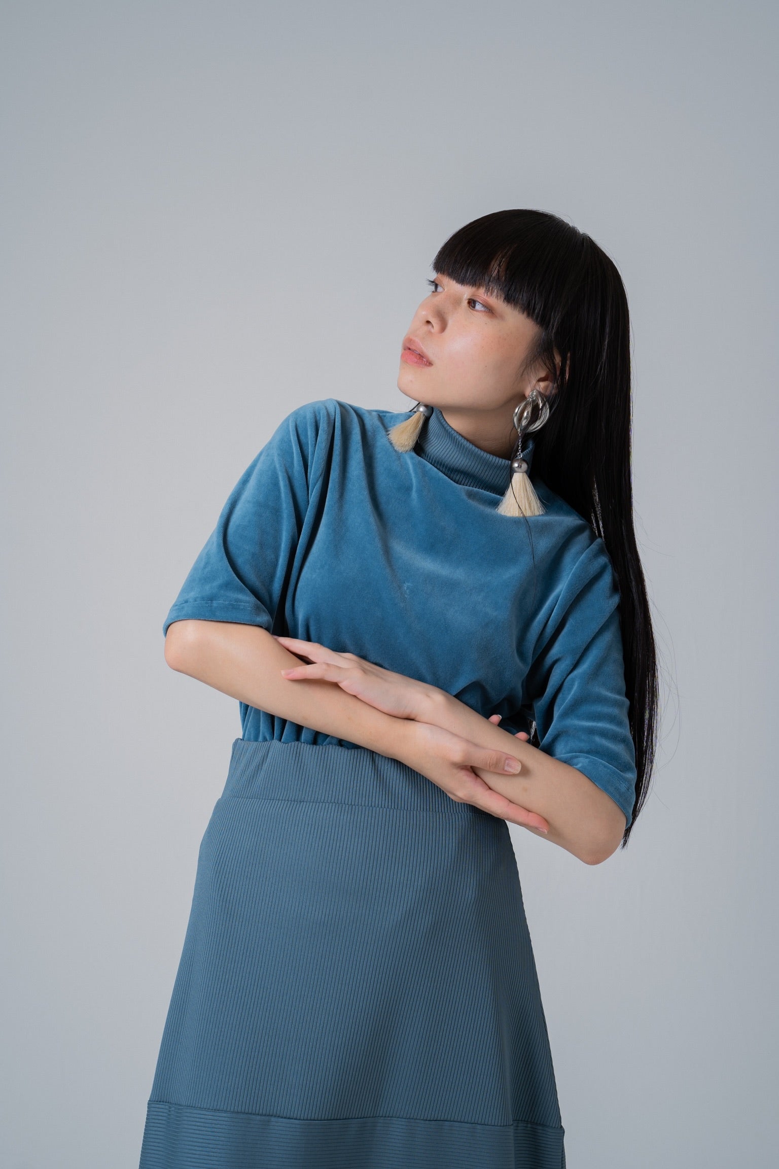 cotton velour Tshirt -blue-