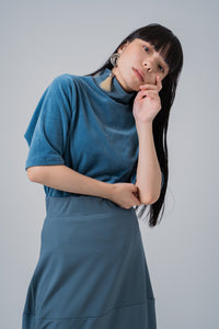 cotton velour Tshirt -blue-