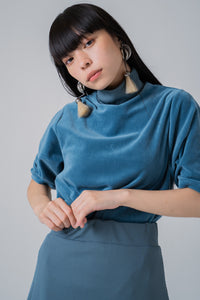 cotton velour Tshirt -blue-