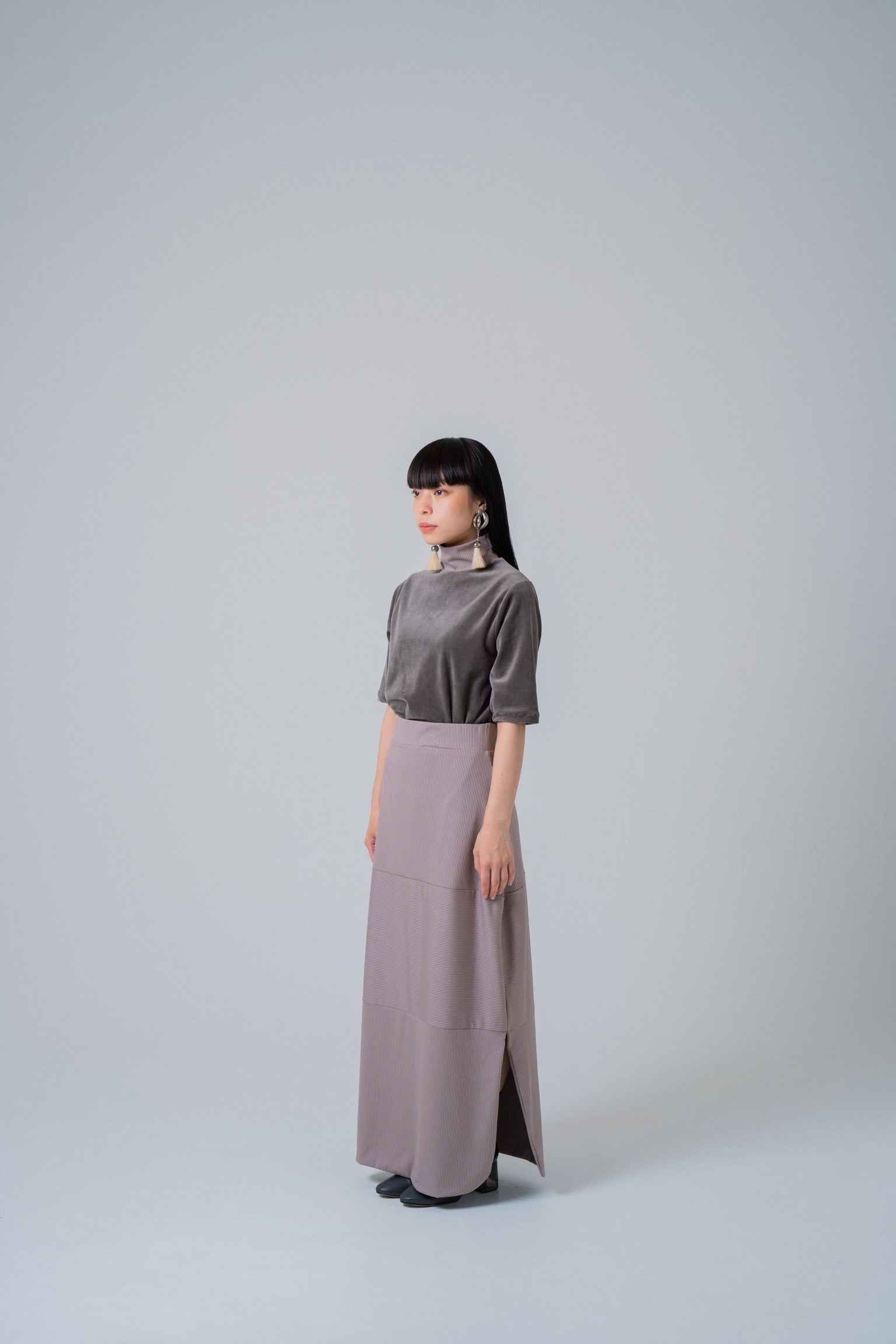 silky rib skirt -beige-