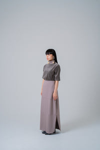 silky rib skirt -beige-