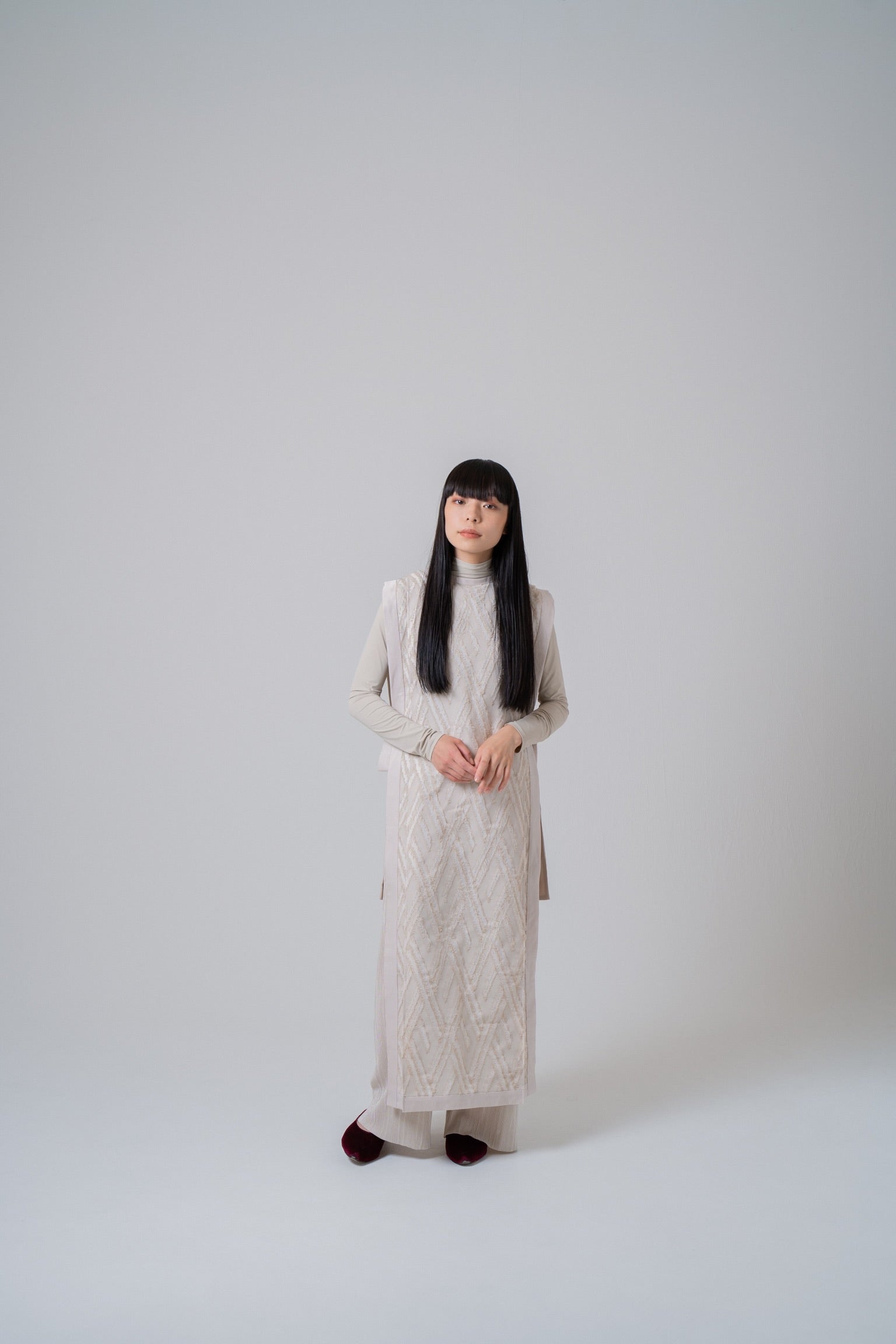 cut jacquard dress -white-