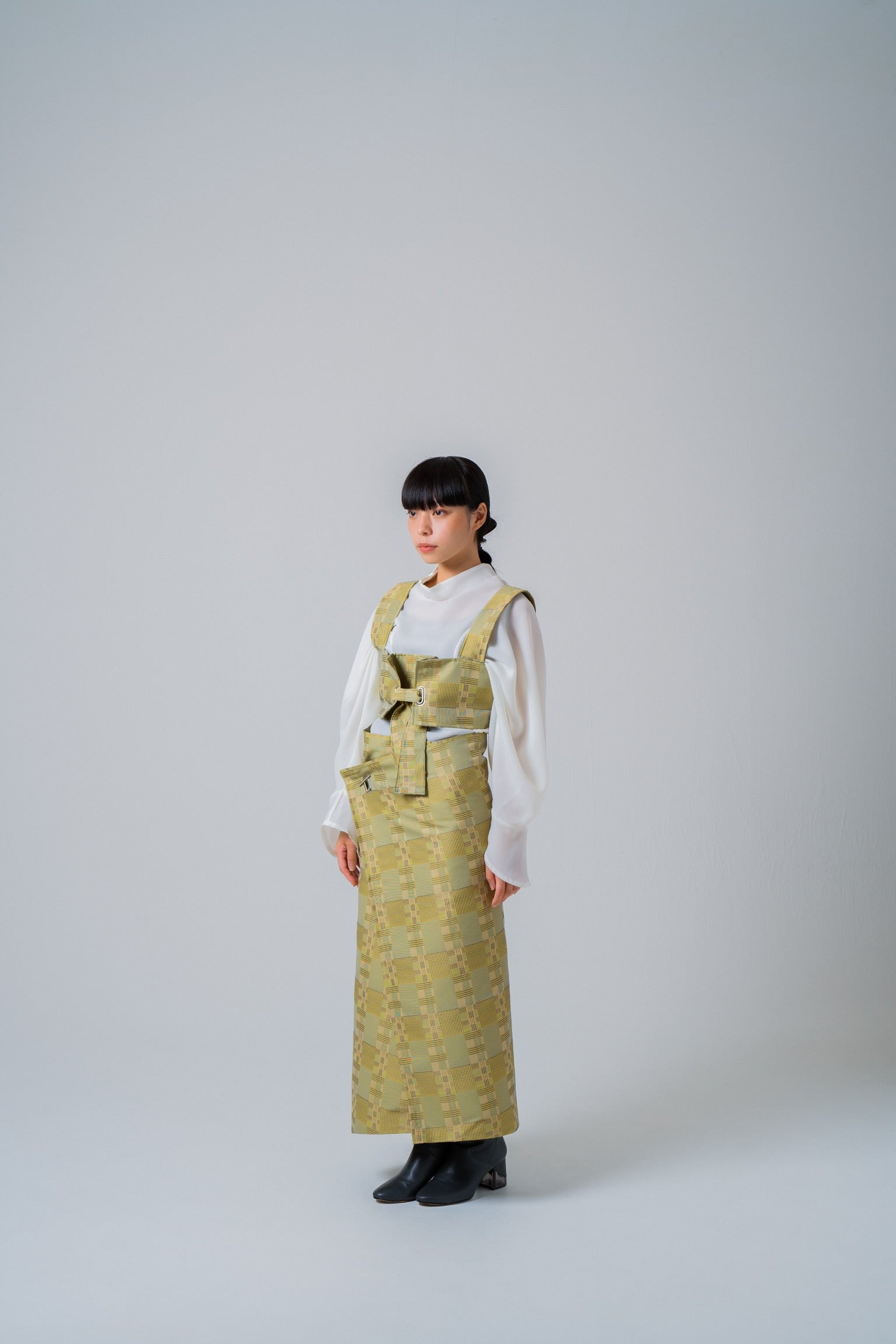 quatre check wrap skirt -yellow-