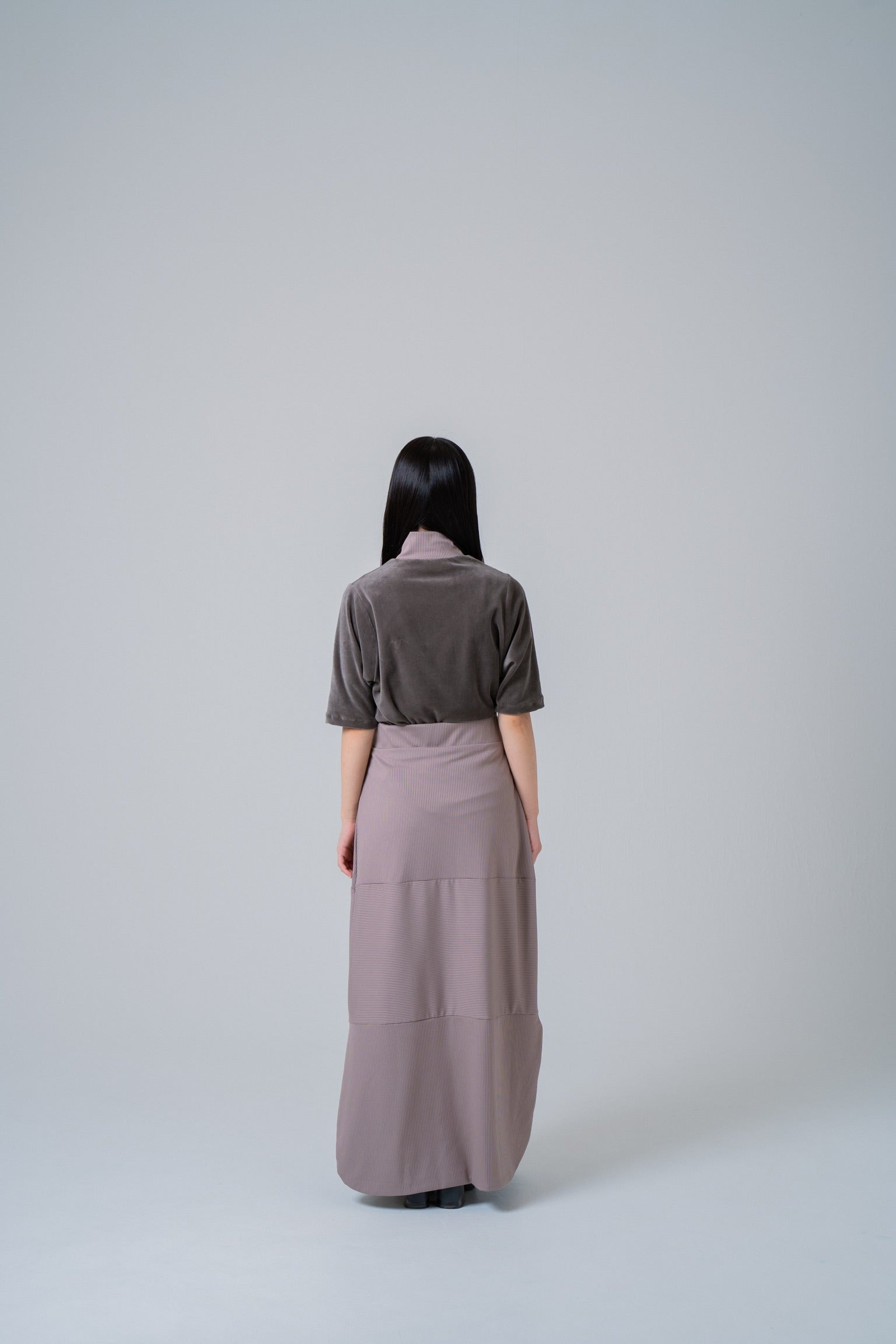 silky rib skirt -beige-