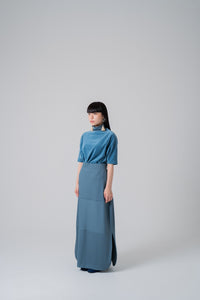 silky rib skirt -blue-