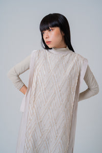 cut jacquard dress -white-