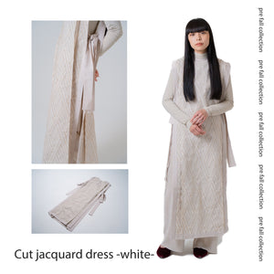 cut jacquard dress -white-